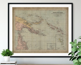 1904 British New Guinea Map Print, Vintage Map Art, Antique Map, Old Map, Solomon Islands Map, South Pacific Print, Oceania, Living Room Art