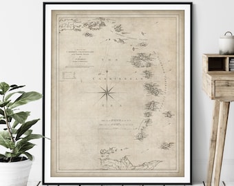 1779 Caribbean Islands Map Print - Vintage Lesser Antilles Map Art, Antique Map, Old Map Poster, Leeward Windward Jamaican Virgin Islands