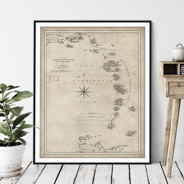 1779 Caribbean Islands Map Print - Vintage Lesser Antilles Map Art, Antique Map, Old Map Poster, Leeward Windward Jamaican Virgin Islands