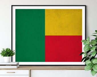 Benin Flag Art, Benin Flag Print, Flag Poster, Country Flags, Benin Poster, African Flag Art, Benin Pride, Housewarming Gifts, Flag Painting