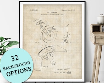 Motorcycle Fender Patent Print - Customizable Motorcycle Parts Blueprint, Biker Gift, Motorcycle Art Poster, Garage Wall Decor, Rider Gift