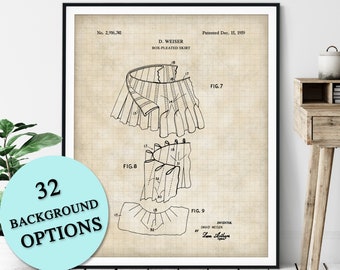 Pleated Skirt Patent Print - Customizable Cheerleading Blueprint Plan, Cheerleader Gift, Cheer Poster, Cheerleading Art, Dancer, Coach Gift