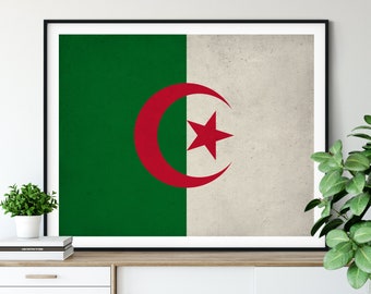 Algeria Africa Flag Art, Algeria Flag Print, Flag Poster, Office Wall Art, Flag Painting, Algeria Poster, Wall Decor, Algerian Art, Gifts