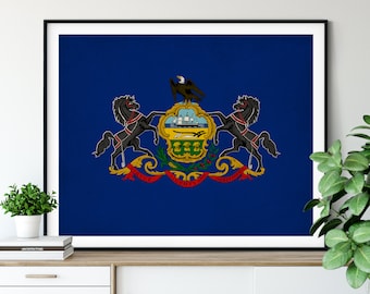 Pennsylvania Flag Art, Pennsylvania Flag Print, PA State Flag Poster, Vintage Flag, Pennsylvania Art, Pennsylvania Gift, Home Office Art