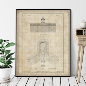 Tortugas Lighthouse Elevation Print: Dry Tortugas National Park Blueprint Art