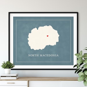 Custom North Macedonia Map Art - Heart Over ANY City - Customized Country Map Silhouette, Personalized Gift, Hometown Love Print, Travel Map