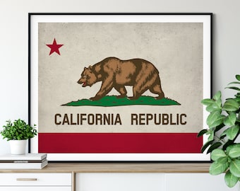 California Flag Art, California Flag Print, State Flag Poster, State Flags, Flag Painting, California Poster, Cali CA, California Gifts