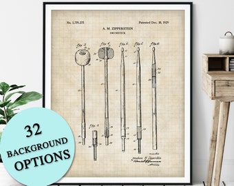 Drumstick Patent Print - Customizable Blueprint Plan, Gift for Drummer, Drum Poster, Music Room Wall Art, Music Studio Decor, Rock Band Gift