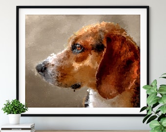 Beagle Print, Beagle Art, Beagle Gifts, Dog Portrait, Cute Pet Oil Painting, Dog Lover Gift, Dog Decor, Dog Mom, Dad Wall Art, Living Room