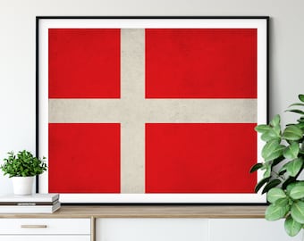 Denmark Flag Art, Denmark Flag Print, Flag Poster, Country Flags, Denmark Poster, Wall Art, Danish, Copenhagen, Flag Painting, Danish Gifts