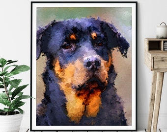 Rottweiler Print, Rottweiler Art, Rottweiler Gifts, Dog Portrait Oil Painting, Dog Lover Gift, Dog Decor, Dog Mom Dad Artwork, Dog Wall Art