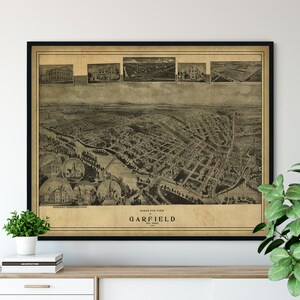1909 Garfield New Jersey Birds Eye View Print - vintage Map Art, Antique Map Print, Aerial View Poster, Historical Art, Wall Art, Street Map