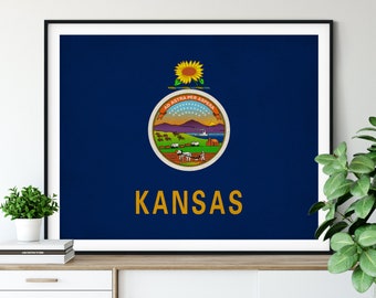 Kansas Flag Art, Kansas Flag Print, State Flag Poster, Vintage Flag Painting, Housewarming Gifts, Kansas State Pride, Kansas Print, Entryway