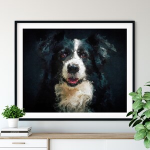 Black & White Border Collie Print, Border Collie Art, Collie Gifts, Dog Portrait, Pet Oil Painting, Dog Lover Gift, Living Room Wall Art