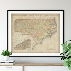 1897 North Carolina Map Print, vintage Map Art, Antique Map, Old Map, County Map Wall Art, State, North Carolina Art, North Carolina Print