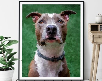 American Pit Bull Terrier Print, Pit Bull Art, Pit Bull Gifts, Dog Portrait Oil Painting, Dog Lover Gift, Dog Decor, Dog Mom Dad Artwork