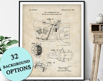 Motorcycle Saddle Patent Print - Customizable Motorcycle Parts Blueprint, Biker Gift, Motorcycle Art Poster, Garage Wall Decor, Rider