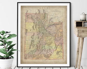 1897 Utah Map Print, Vintage Map Art, Antique Map, Old Map, Utah Wall Art, Utah Art, Utah Print, Utah Gift, Utah County Map, State Map