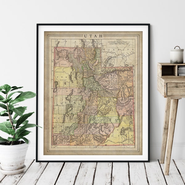 1897 Utah Map Print, Vintage Map Art, Antique Map, Old Map, Utah Wall Art, Utah Art, Utah Print, Utah Gift, Utah County Map, State Map
