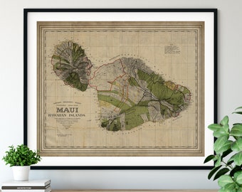 1906 Maui Map Print, Vintage Map Art, Antique Map, Old Map, Maui Map Art, Maui Gift, Maui Print, Maui Art, Hana, Wailuku, Lahaina, Kaanapali