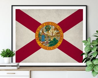 Florida Flag Art, Florida Flag Print, State Flag Poster, FL Flag Painting, Living Room Art, State Pride Gifts, Florida Wall Art, Hallway Art