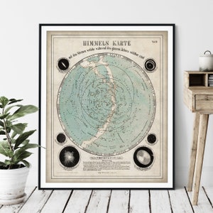 1855 Star Map, vintage Constellation Map Art, Antique Night Sky Map Print, Old Atlas Poster, Astronomy Gift, Celestial Bodies Wall Decor