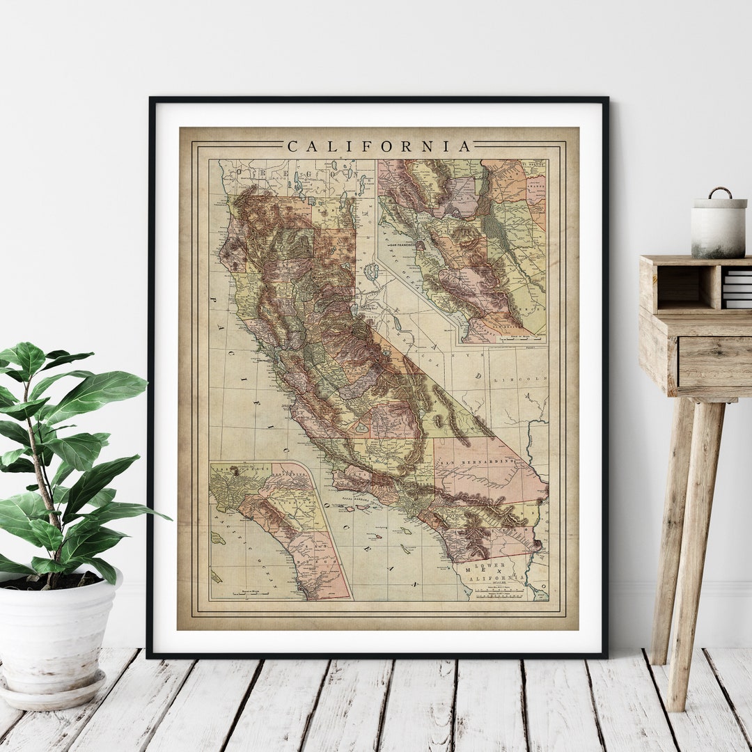 1897 California Map Print: Vintage State Wall Art - Etsy