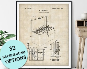 Tackle Box Patent Print - Customizable Fishing Float Blueprint Plan, Fisherman Gift, Gifts for Dad, Fisher Poster, Fish Angling Wall Art