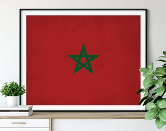 Morocco Flag Print, Morocco Flag Art, Moroccan Flag, Morocco Gifts, Flag Poster, Moving Gift, Vintage Flag Wall Art, Moroccan Art, Morrocco