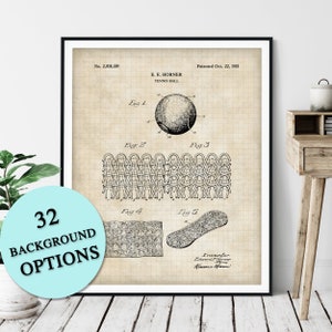 Tennis Ball Patent Print - Customizable Tennis Blueprint Plan, Tennis Player Gift, Tennis Art Poster, Home Gym Wall Decor, Game Room Art