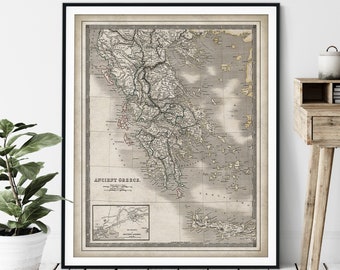 1836 Ancient Greece Map Print, Vintage Greek Map Art, Antique Map, Old Map, Greece Print, Greece Art, Macedonia, Arcadia, Crete, Athens