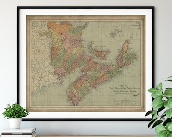 1897 Maritime Provinces of Canada Map Print, New Brunswick Map, Nova Scotia Map, Prince Edward Island. Vintage Map Art, Antique Map, Old Map