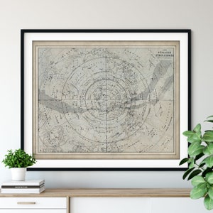 1870 Southern Celestial Hemisphere Star Map, Vintage Constellation Map Art, Antique Night Sky Map Print, Old Astronomy Poster Astrology Gift