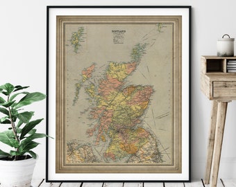 1912 Scotland Railroad Map Print, Vintage Scotland Map Art, Antique Scotland Map, Old Map, Railway Map, Train Gifts, Locomotive Wall Art