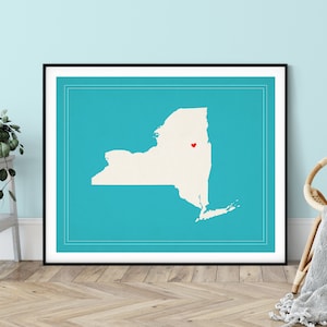 Custom New York State Art, Customized State Map Art, Personalized Gift, New York Art, NY Heart Map, New York Map, NYC Art, New York Print