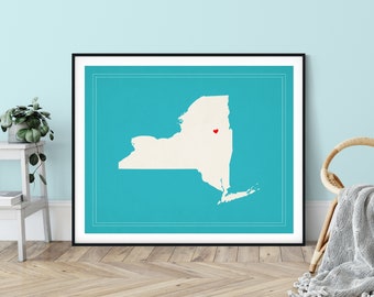 Custom New York State Art, Customized State Map Art, Personalized Gift, New York Art, NY Heart Map, New York Map, NYC Art, New York Print