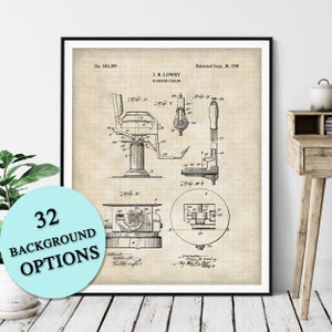 Barber Chair Patent Print - Customizable Barber Shop Blueprint Plan, Barber Gift, Hair Stylist Art Poster, Salon Wall Decor, Hair Cutting