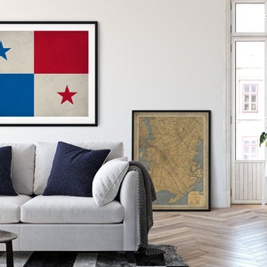 Bandera de Panamá Arte, Impresión de la bandera de Panamá, Cartel de la bandera de Panamá, Banderas de país, Pintura de la bandera, Arte de la pared, Regalo de la casa, Arte de la pared de Panamá imagen 5