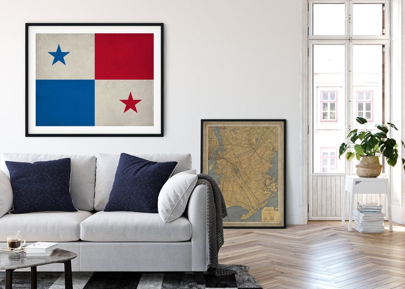 Bandera de Panamá Arte, Impresión de la bandera de Panamá, Cartel de la bandera de Panamá, Banderas de país, Pintura de la bandera, Arte de la pared, Regalo de la casa, Arte de la pared de Panamá imagen 5