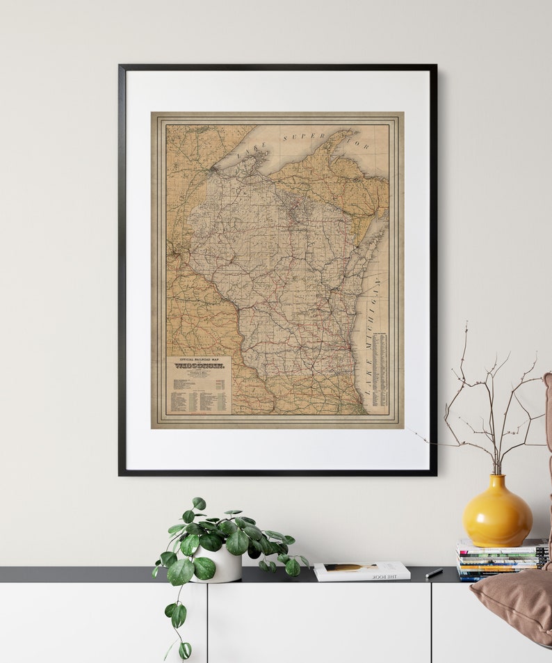 1900 Wisconsin Railroad Map Print, Vintage Wisconsin Map Art, Antique Wisconsin Map, Old Map, Railway Map, Train Gifts, Locomotive Wall Art image 7