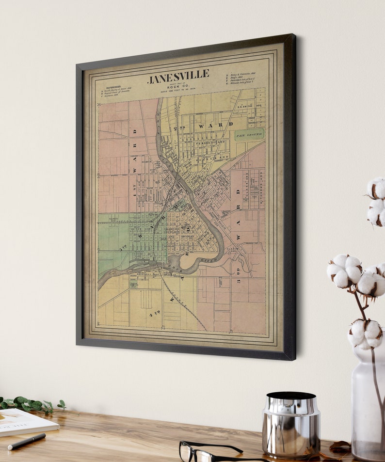 1878 Janesville Wisconsin Map Print Vintage Map Art Antique Etsy