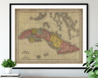 1897 Cuba Map Print, Vintage Map Art, Antique Map, Old Map, Cuba Print, Cuban Wall Art, Havana Map, Santiago de Cuba, Santa Clara, Cuba Art