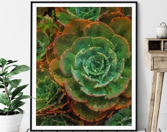 Succulent Print - "Green" - Botanical Oil Painting Poster, Plant Wall Decor, Living Room Artwork, Bathroom Wall Art, Gardener Gift, Office