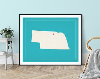 Custom Nebraska State Art, Customized State Map Art, Personalized Gift, Nebraska Art, Heart Map, Nebraska Map, Nebraska Print