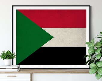 Sudan Flag Print, Sudanese Flag Art, Sudan Gifts, Flag Poster, Moving Gift, Vintage Flag Wall Art, Sudan Art, Sudan Gifts, African Gift