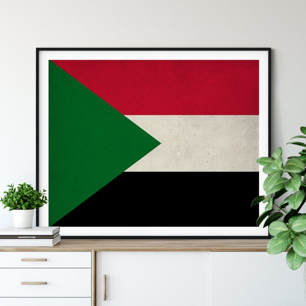 Sudan Flag Print, Sudanese Flag Art, Sudan Gifts, Flag Poster, Moving Gift, Vintage Flag Wall Art, Sudan Art, Sudan Gifts, African Gift
