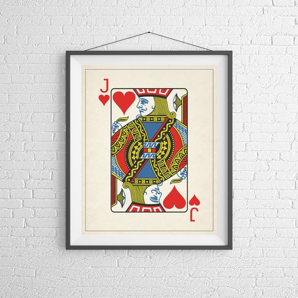 Jack of Hearts, Playing Card Art, Game Room Decor, Game Room Art, Poker Gifts, Gambling Gift, Office Wall Art, Man Cave Art, Bar Decor