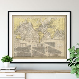 1924 World Steamship Route Map Print - vintage Map Art, Antique Map Wall Art, Old Map Poster, Sailing Gift, Steamboat Nautical Chart Steamer