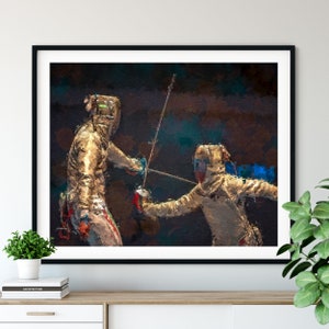 Fencing Art Print: Oil Painting Style Fencer Wall Decor