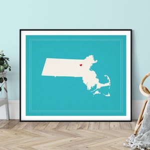 Custom Massachusetts Art, Boson MA State Art, Customized State Map Art, Heart Map Print, Massachusetts Map, Massachusetts Print,